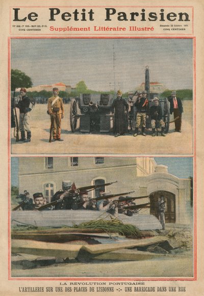 Portuguese Revolution, Artillery on a Square of Lisbon, a Barricade in a Street, Front Cover Illustration from 